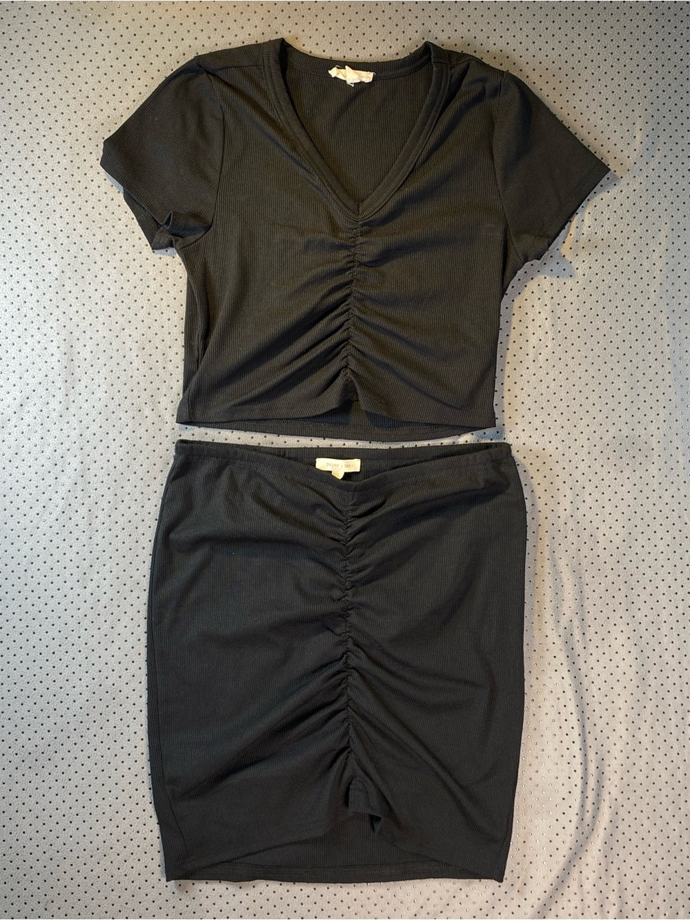 Black Paper & Tee set with ruched front detail, size L #matching #coordinated